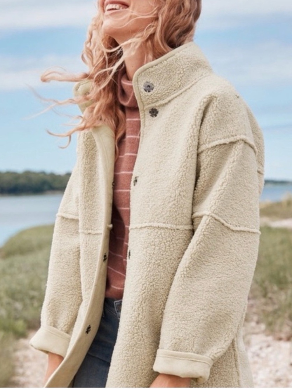 "Velvet" Brand Sherpa Jacket - Cream